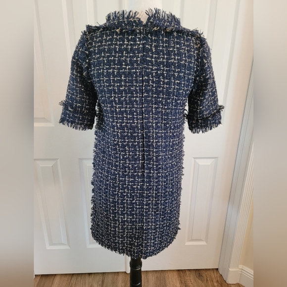 "Chanel Style" Unbranded Navy And Gold Tweed Fully Lined Shift Dress Size 2 - Picture 3 of 12